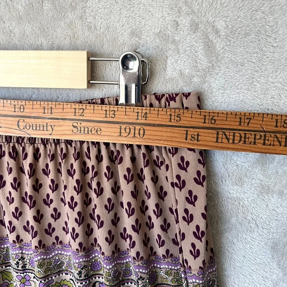 Coldwater‎ Creek Womens Maxi Skirt Sz PL Brown Purple Pull On Paisley Batik Slit